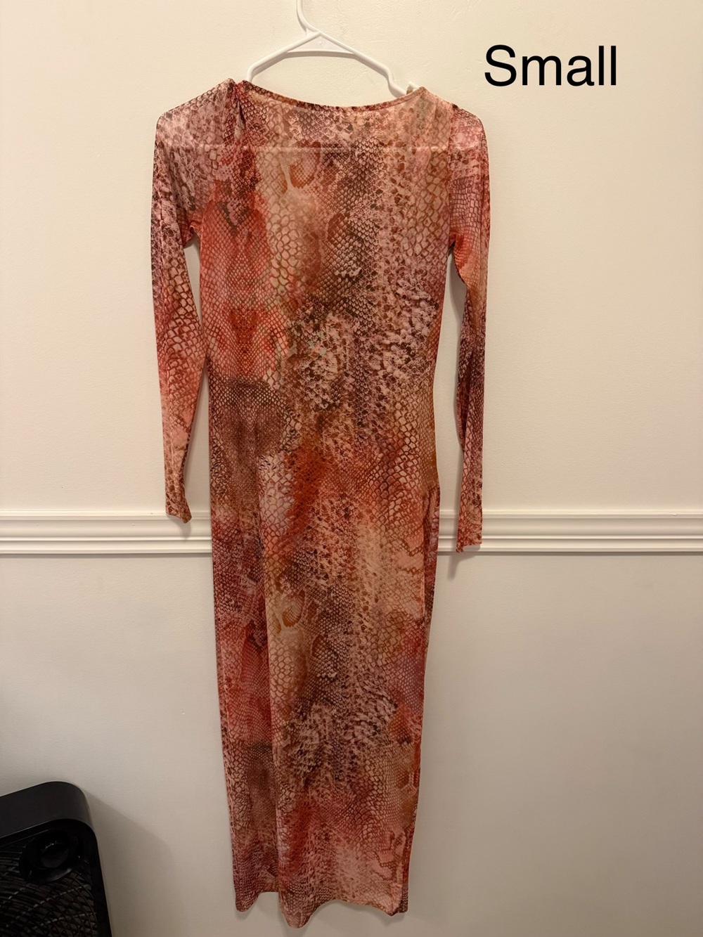Express Long Sleeve Maxi Dress in Rust and Brown Snake Print